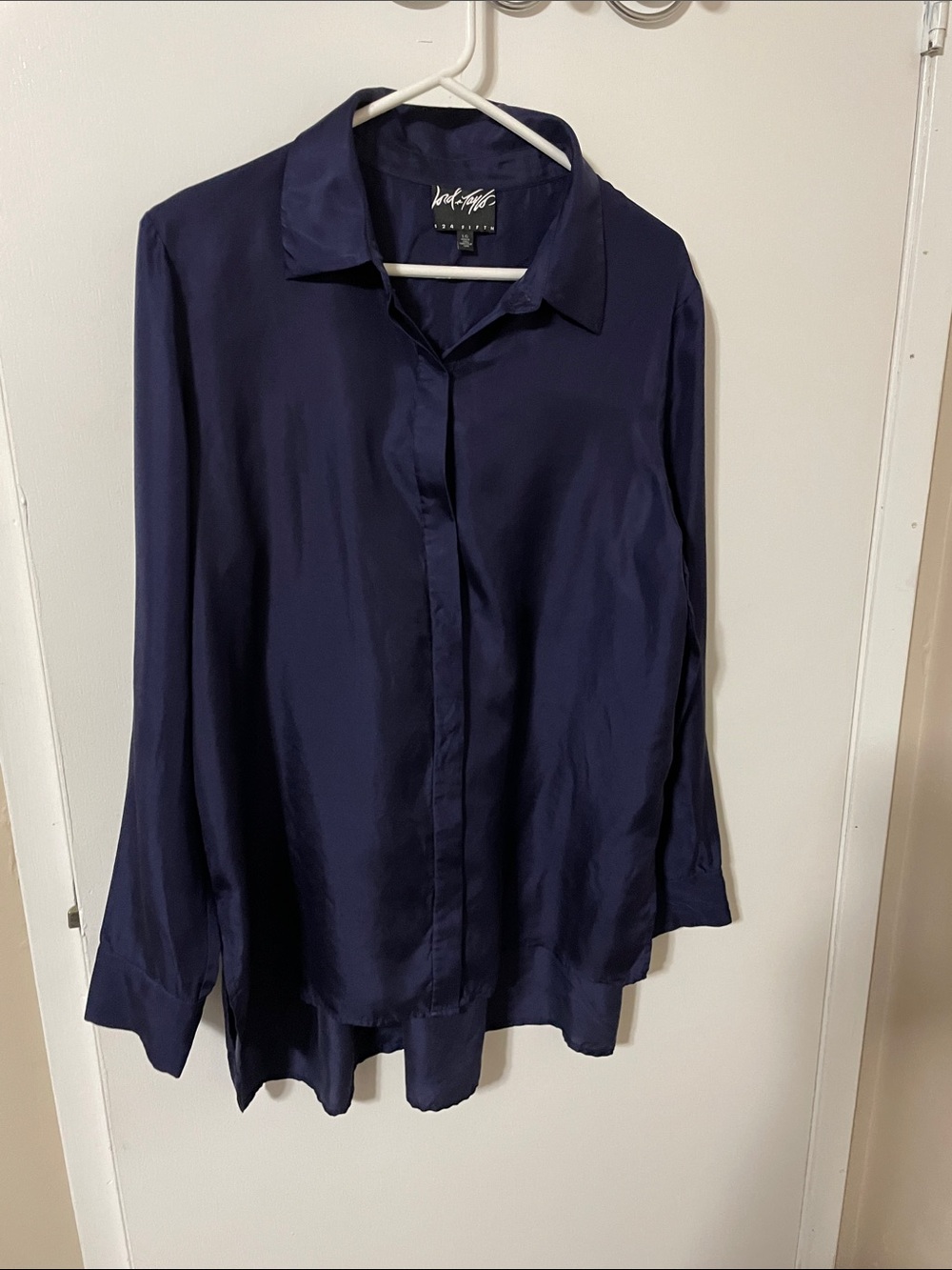 Lord & Taylor Dark Blue Silk Blouse Size Large